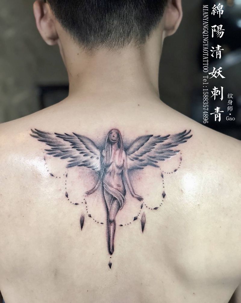 后背天使纹身纹身图片