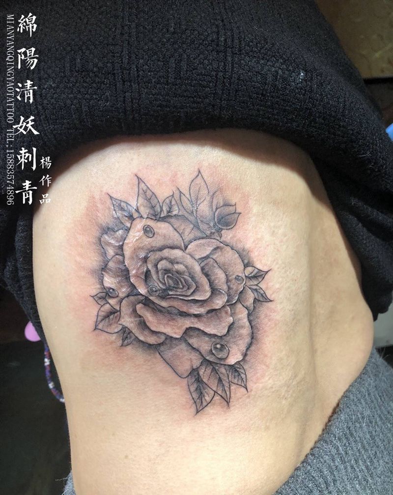 玫瑰遮盖纹身图片