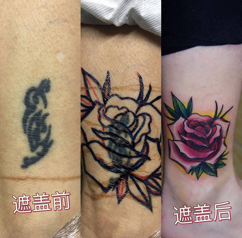 玫瑰遮盖纹身图片