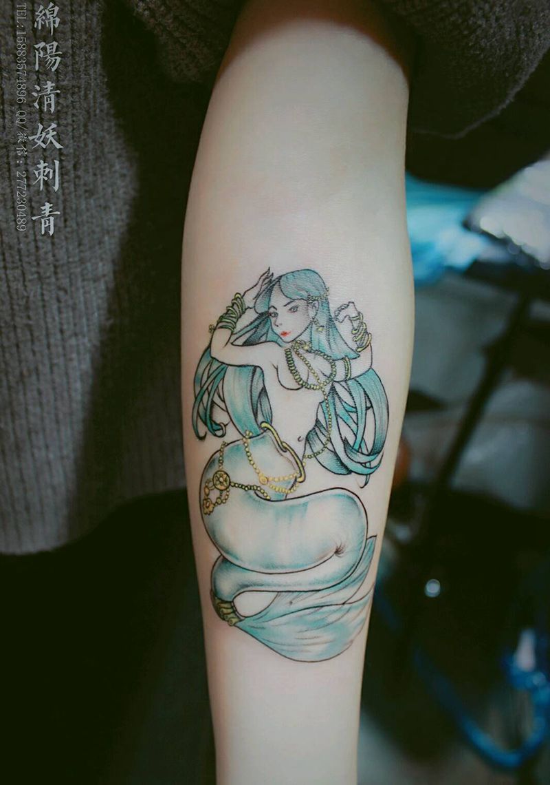 美人鱼纹身纹身图片_手部传统肖像清新写实动物人物静物图腾原创纹身图案