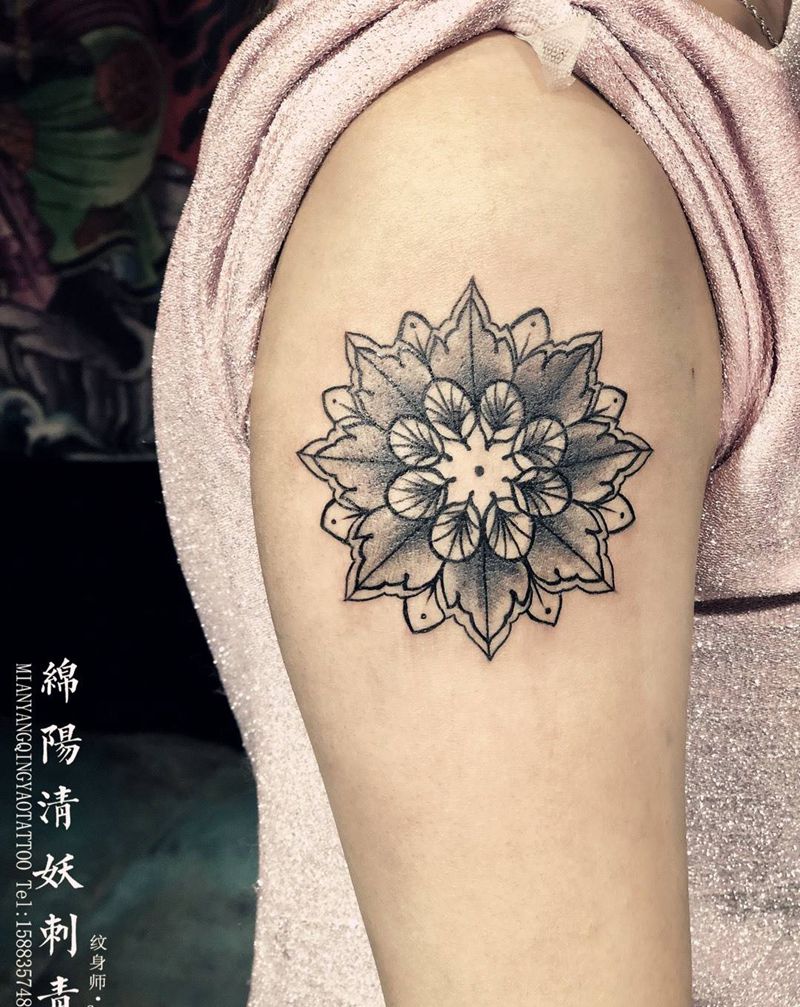 大臂梵花纹身 高作品纹身图片