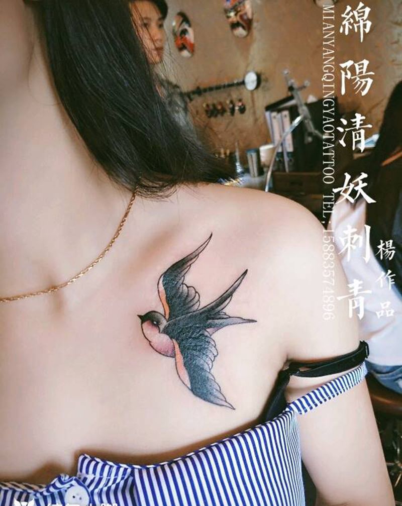 燕子纹身遮盖纹身图片_腰部背部腿部手部肖像清新动物静物鬼神纹身图案