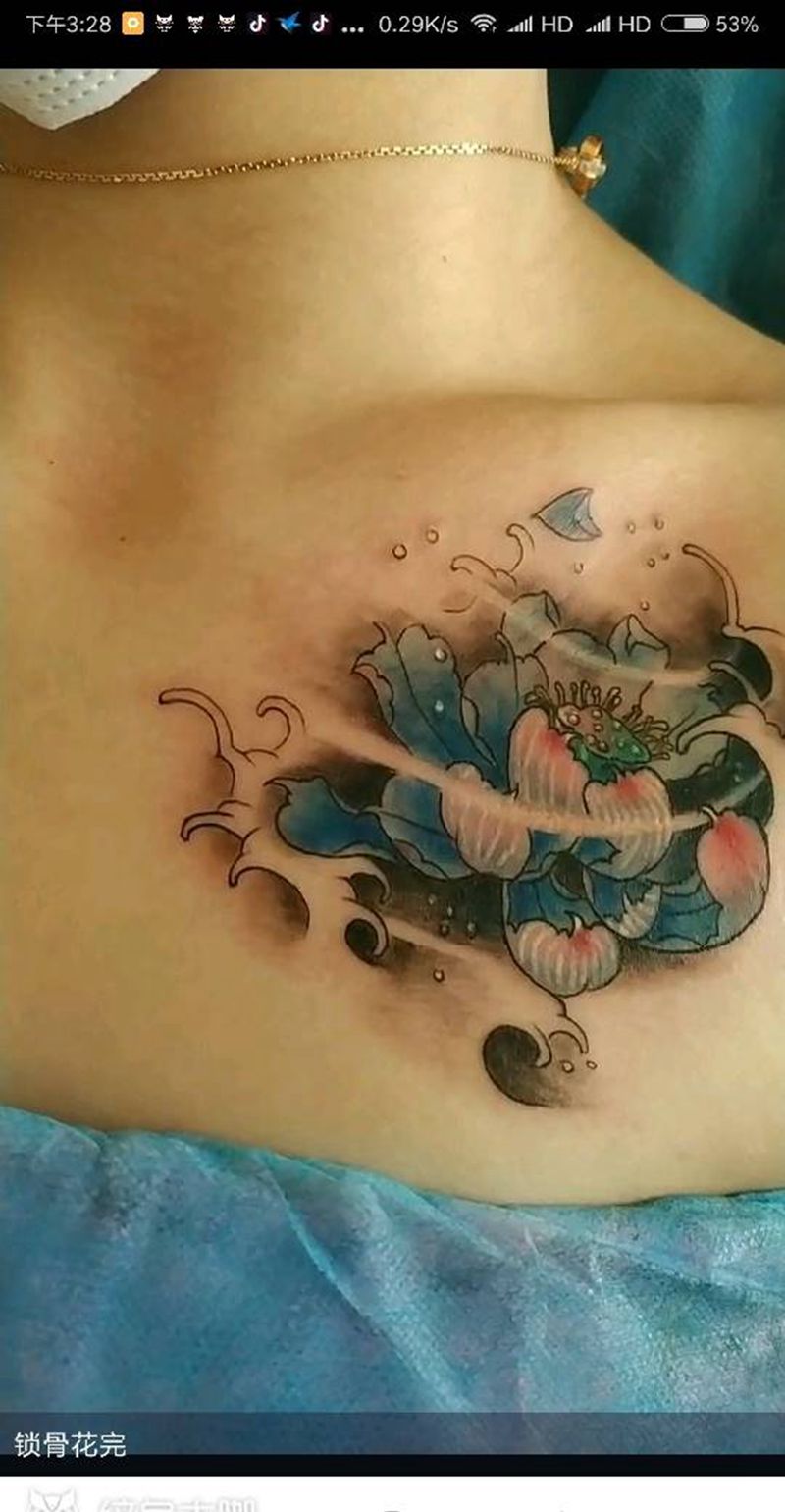 简单里的档次纹身图片_胸部老传统纹身图案