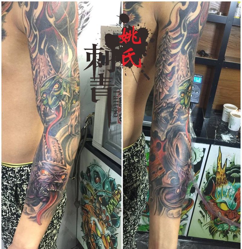 黑白无常花臂纹身图片