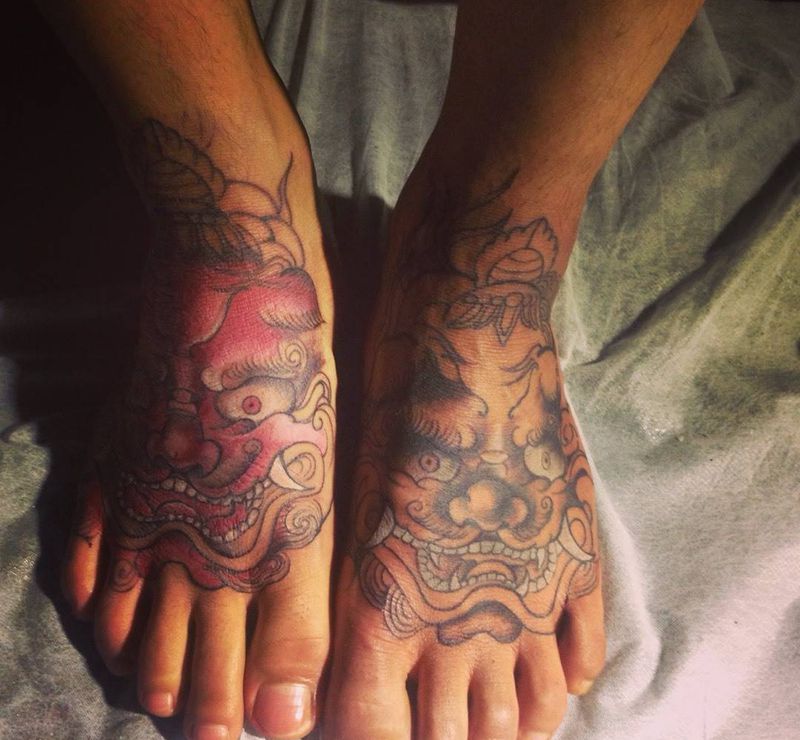 脚背唐狮纹身图片