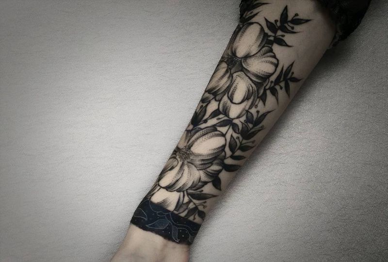 素花纹身图片_手臂点刺点刺  素花纹身图案