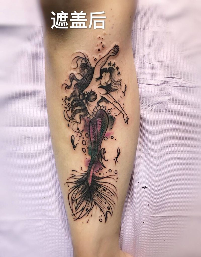 伤疤遮盖纹身图片_水彩纹身图案