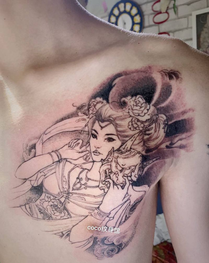 艺妓，未完待续纹身图片_胸部纹身图案