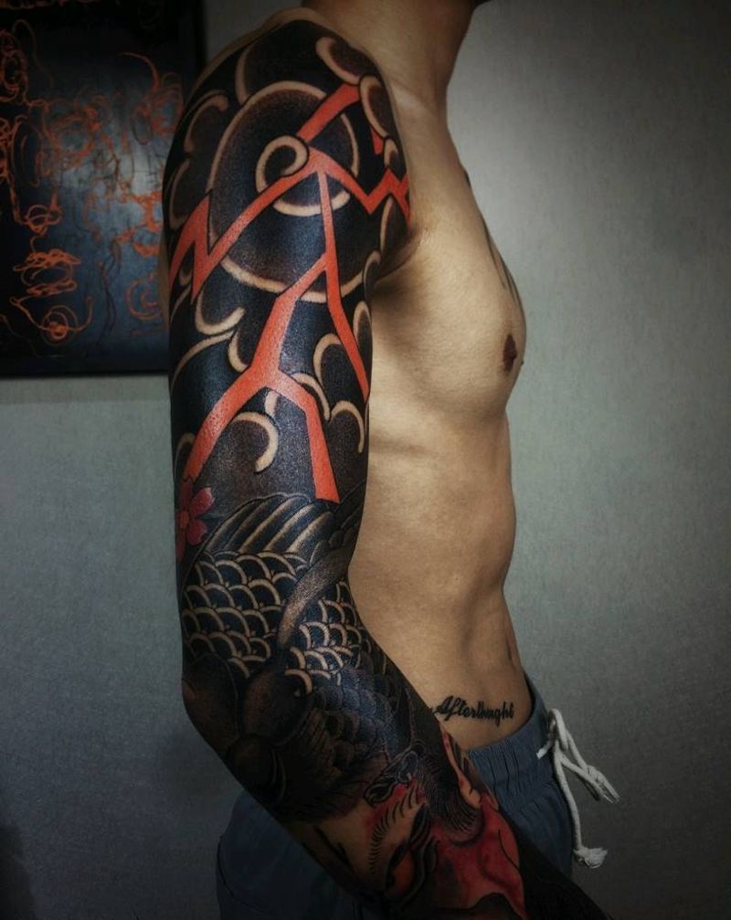 日式花臂纹身图片_手臂老传统纹身图案