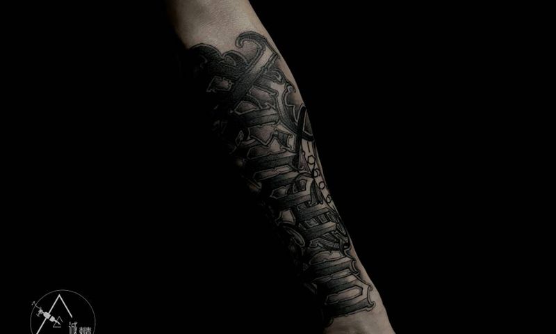 诚刺青近期作品纹身图片_腿部手臂Old School新传统纹身图案