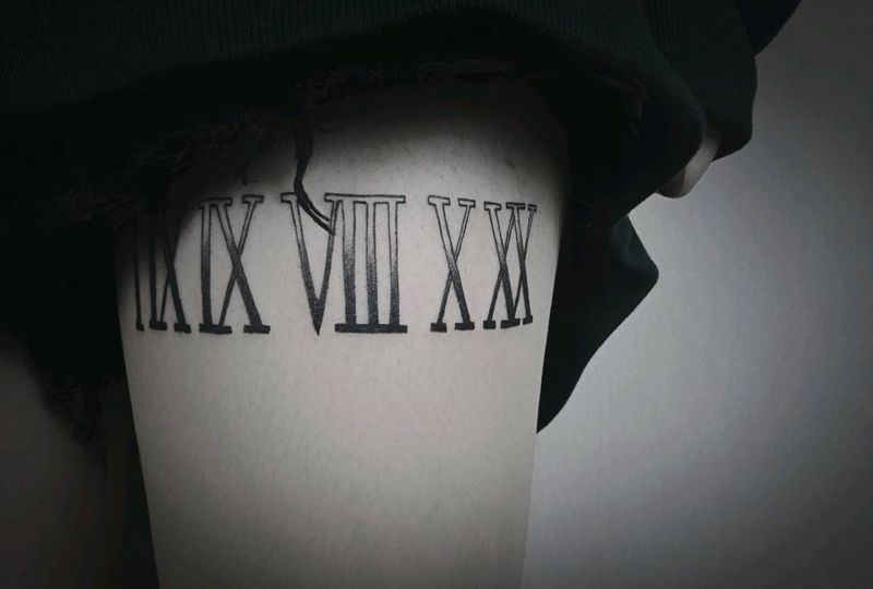 罗马数字纹身图片_腿部罗马数字纹身图案