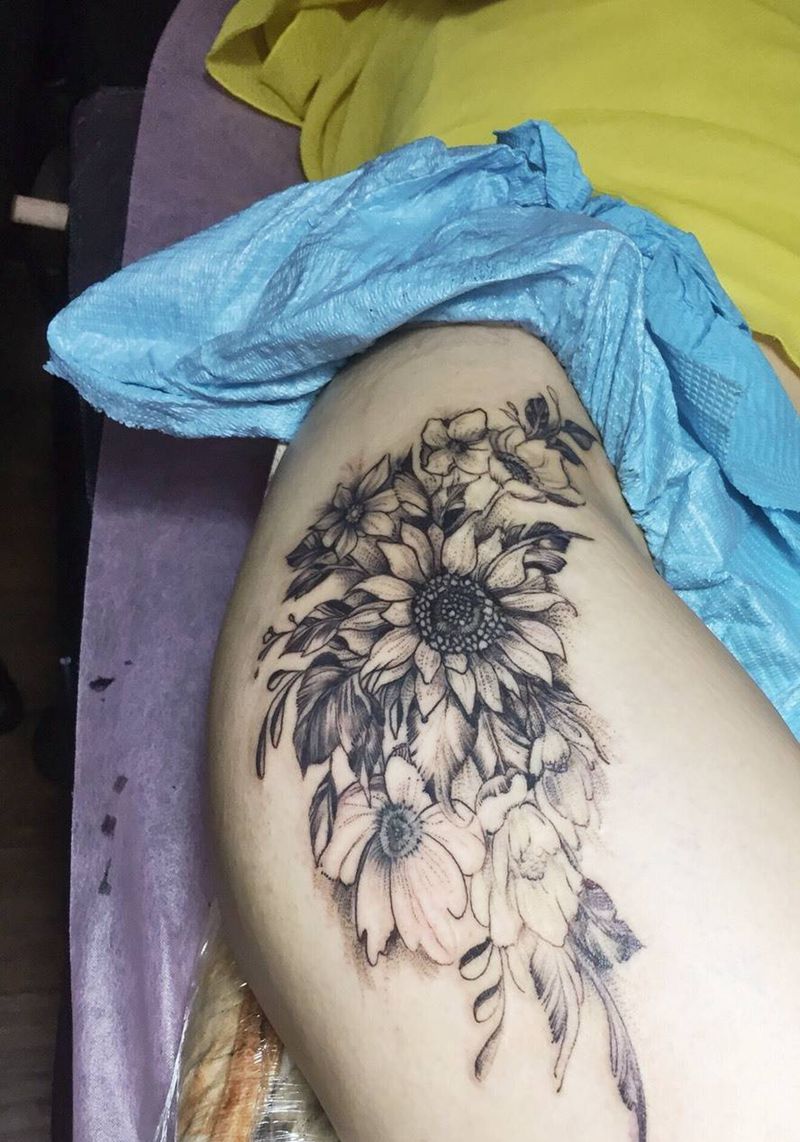 coco纹身作品#素花#纹身图片_腿部纹身图案