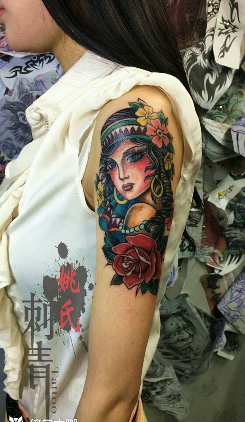 school美女纹身图片_手臂欧美人物姚氏刺青成品纹身图案