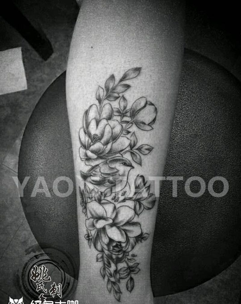 小腿花纹身图片