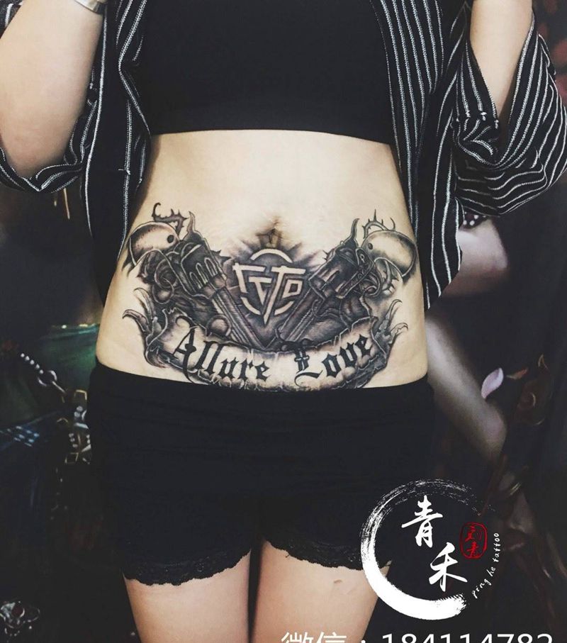妊娠纹遮盖纹身图片_欧美腹部纹身图案