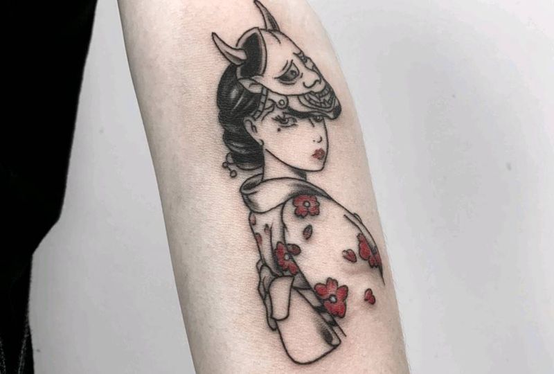 艺伎~纹身图片_手臂新传统艺伎纹身图案