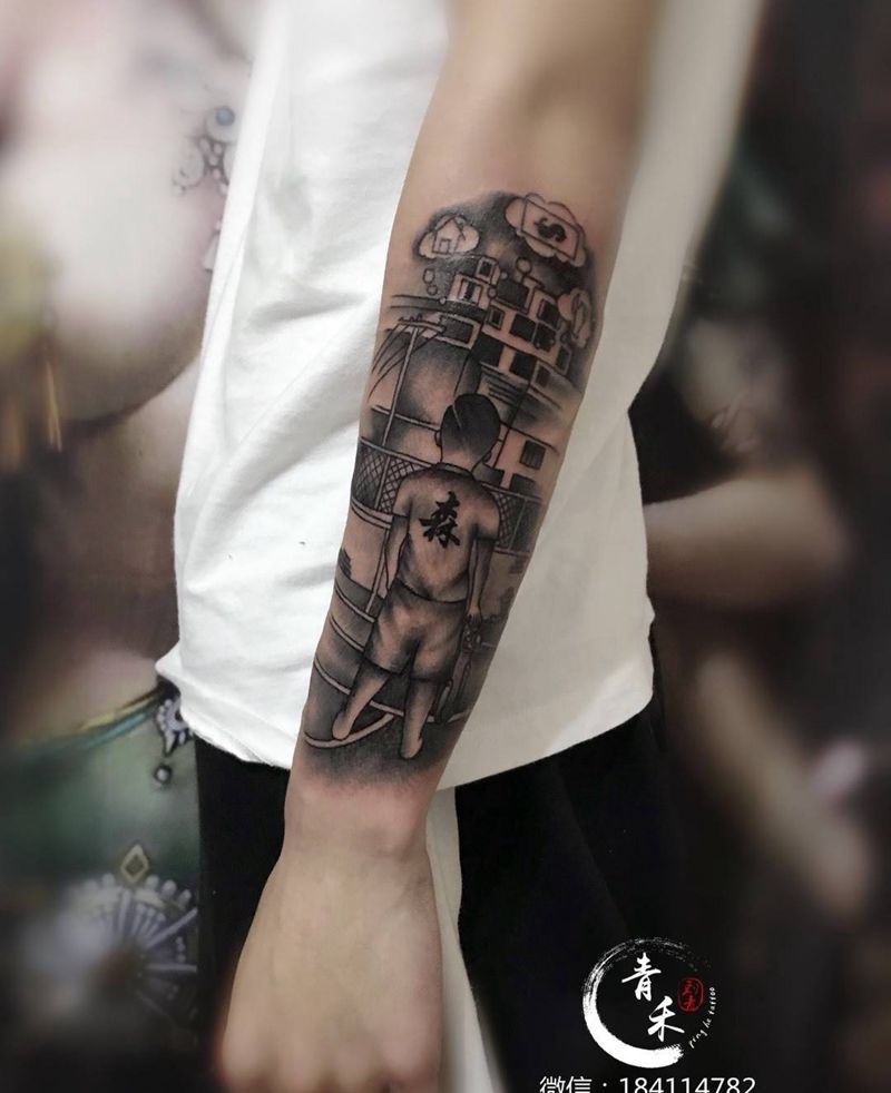 摄影的小朋友纹身图片