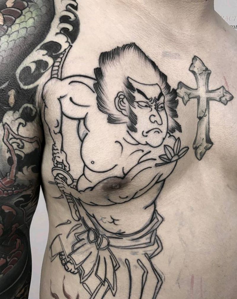 开衫纹身图片_腹部胸部老传统开衫纹身图案