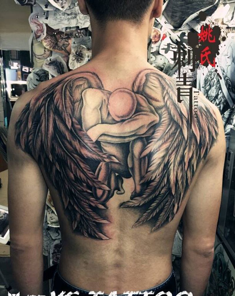 半背天使纹身图片