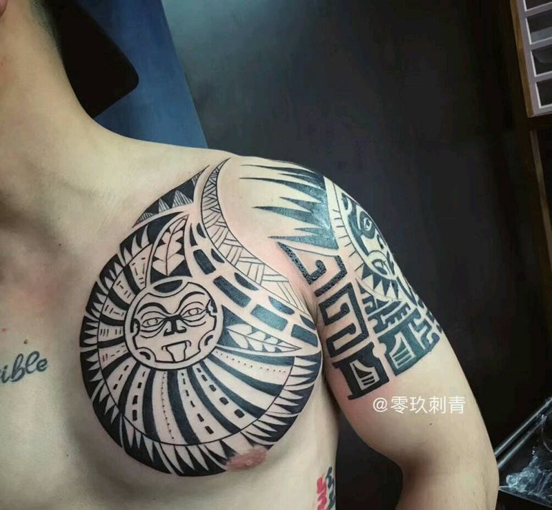 玛雅图腾，还有一点未完成纹身图片