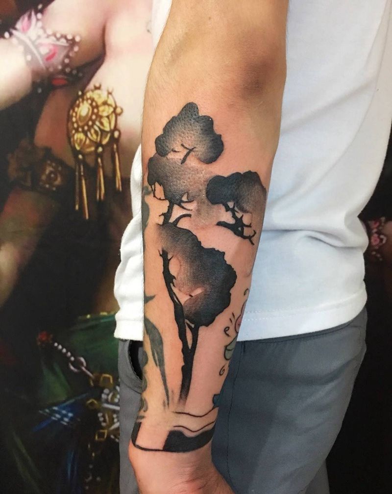 水墨 树纹身图片