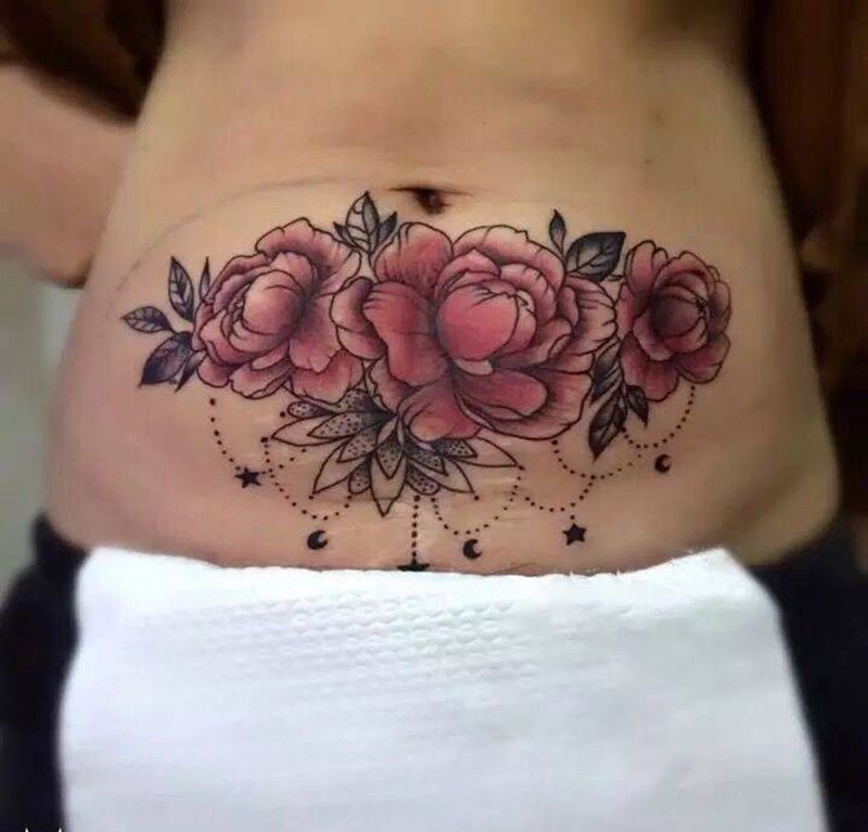 刨腹产伤疤遮盖纹身图片