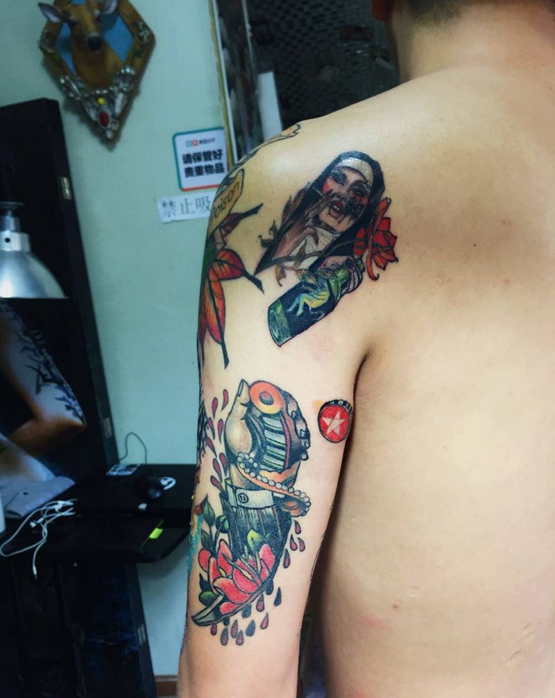 拼接花臂纹身图片