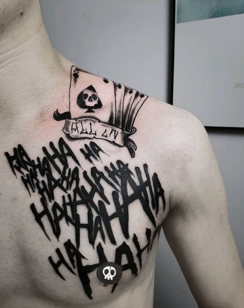 哈哈哈纹身图片_胸部Old School小丑纹身图案