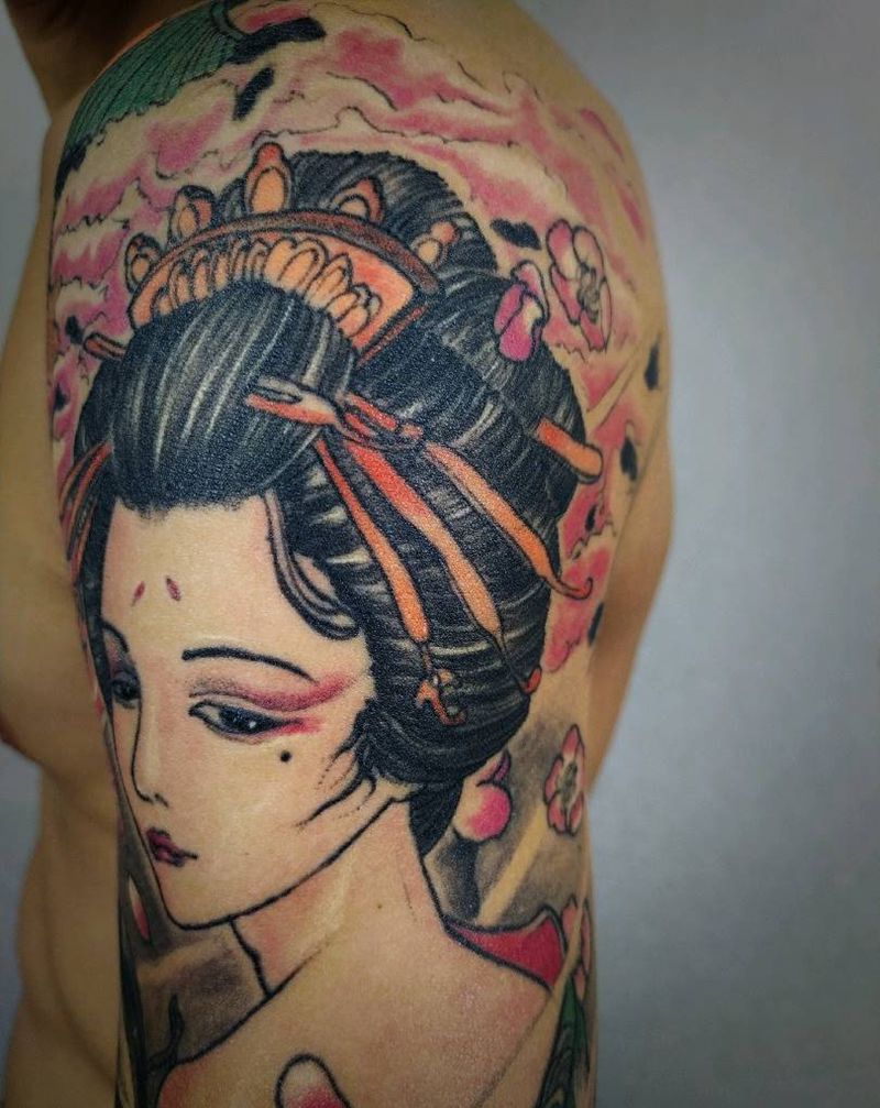 艺妓纹身图片_手臂新传统艺妓  传统纹身图案