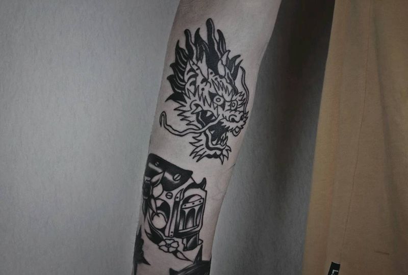 School 拼接纹身图片_手臂Old Schoolold school纹身图案