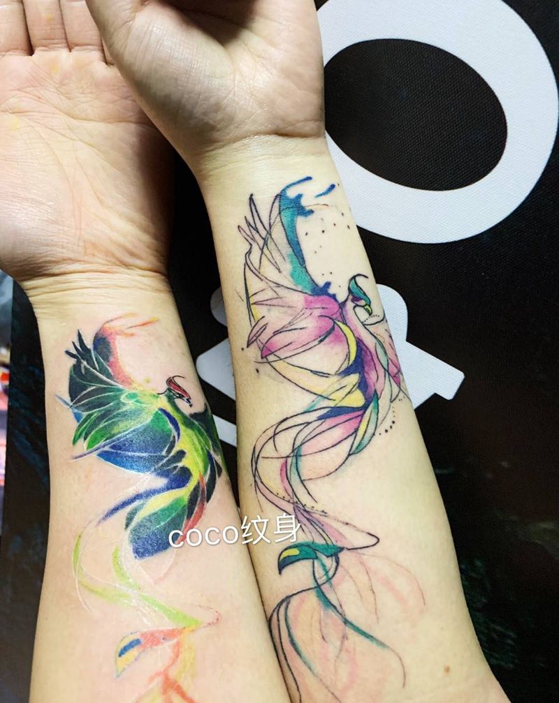 凤求凰情侣纹身纹身图片
