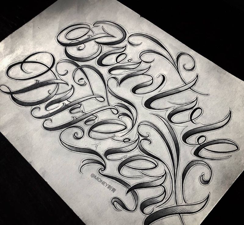 原创奇卡诺花体纹身图片
