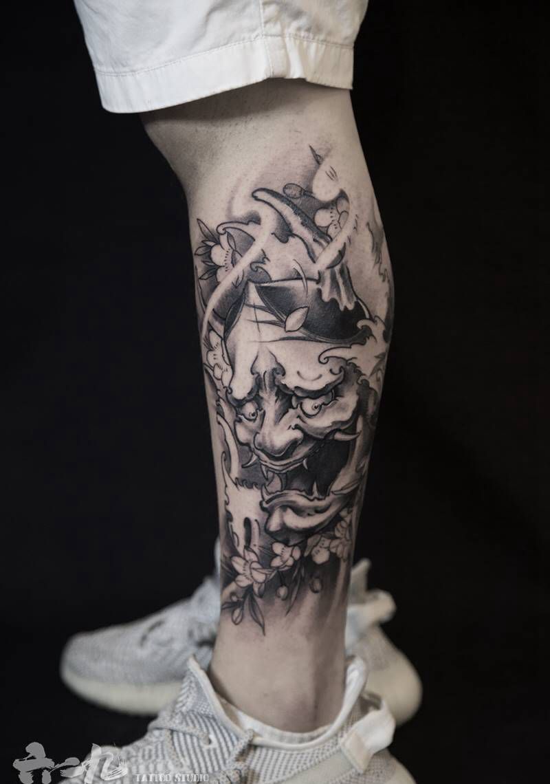 般若纹身图片_腿部老传统新传统纹身图案