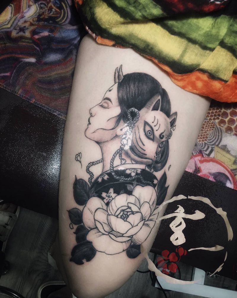 艺妓未完待续纹身图片_腿部纹身图案