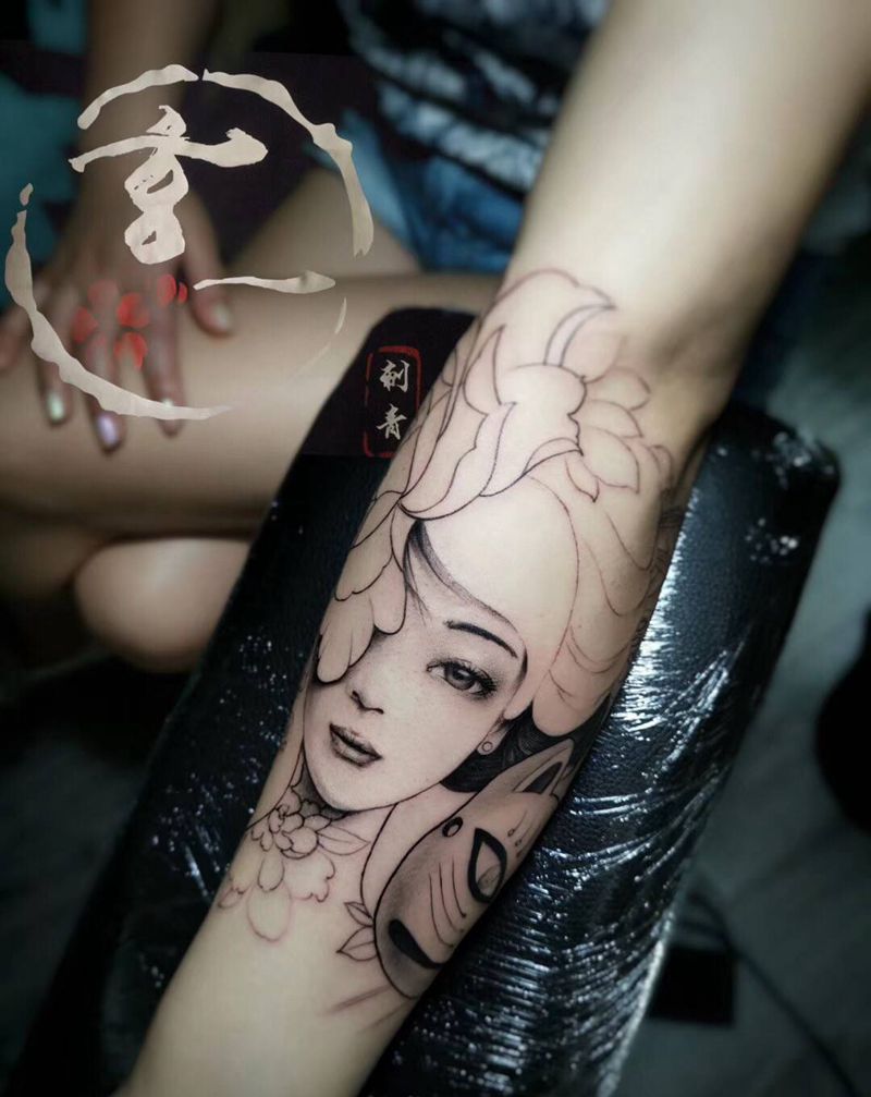艺妓未完纹身图片_手臂纹身图案