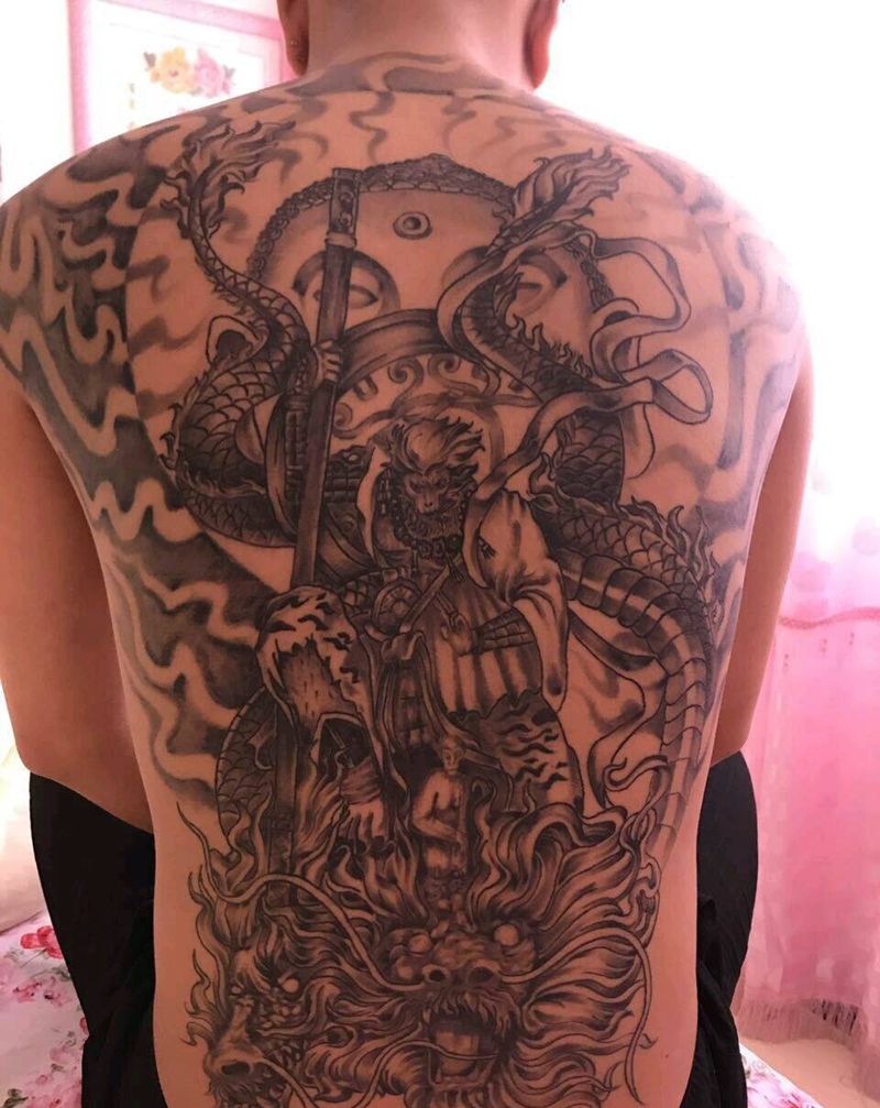 悟空纹身图片_背部传统人物鬼神原创成品纹身图案
