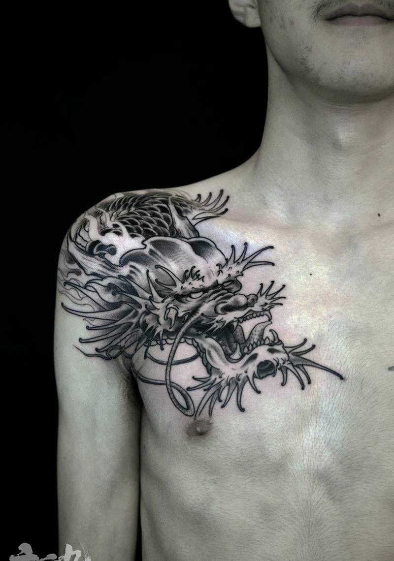 新传统龙头·徐师作品纹身图片_胸部新传统纹身图案