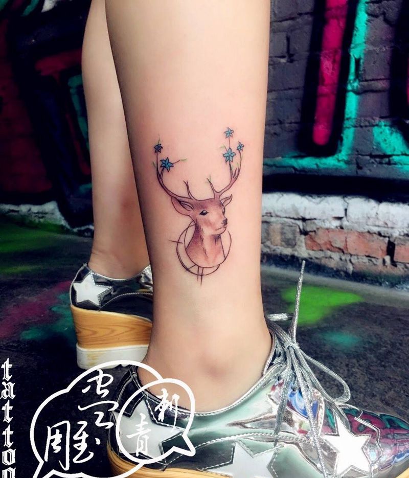 清新鹿头纹身图片