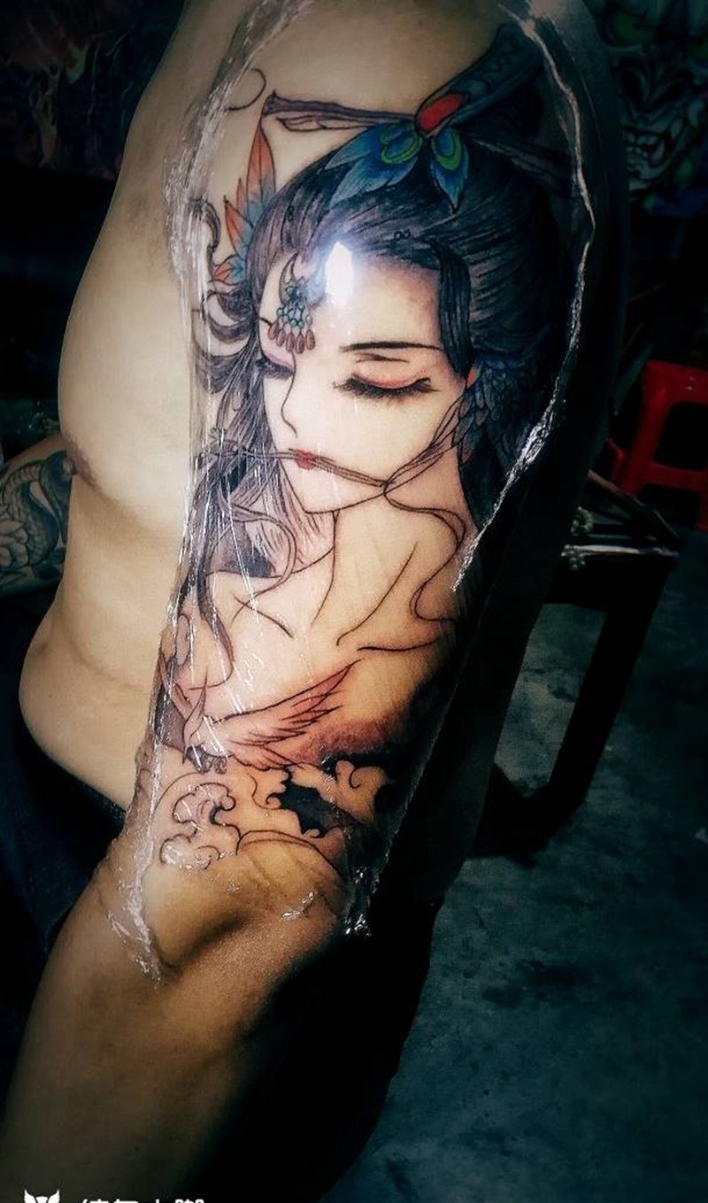 艺妓纹身图片_手臂新传统纹身图案