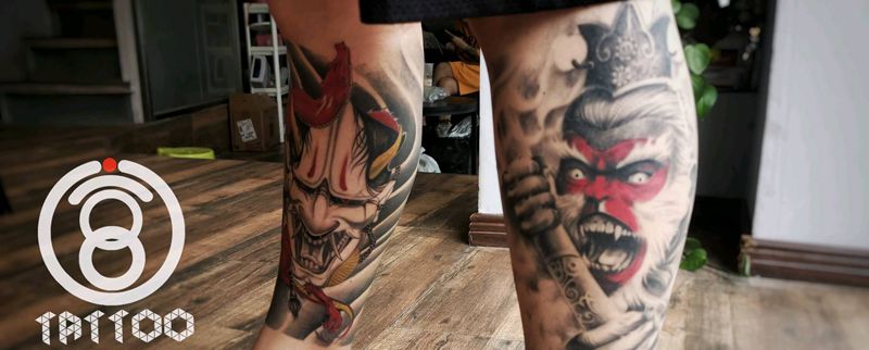 遮盖包腿纹身图片_腿部新传统纹身图案