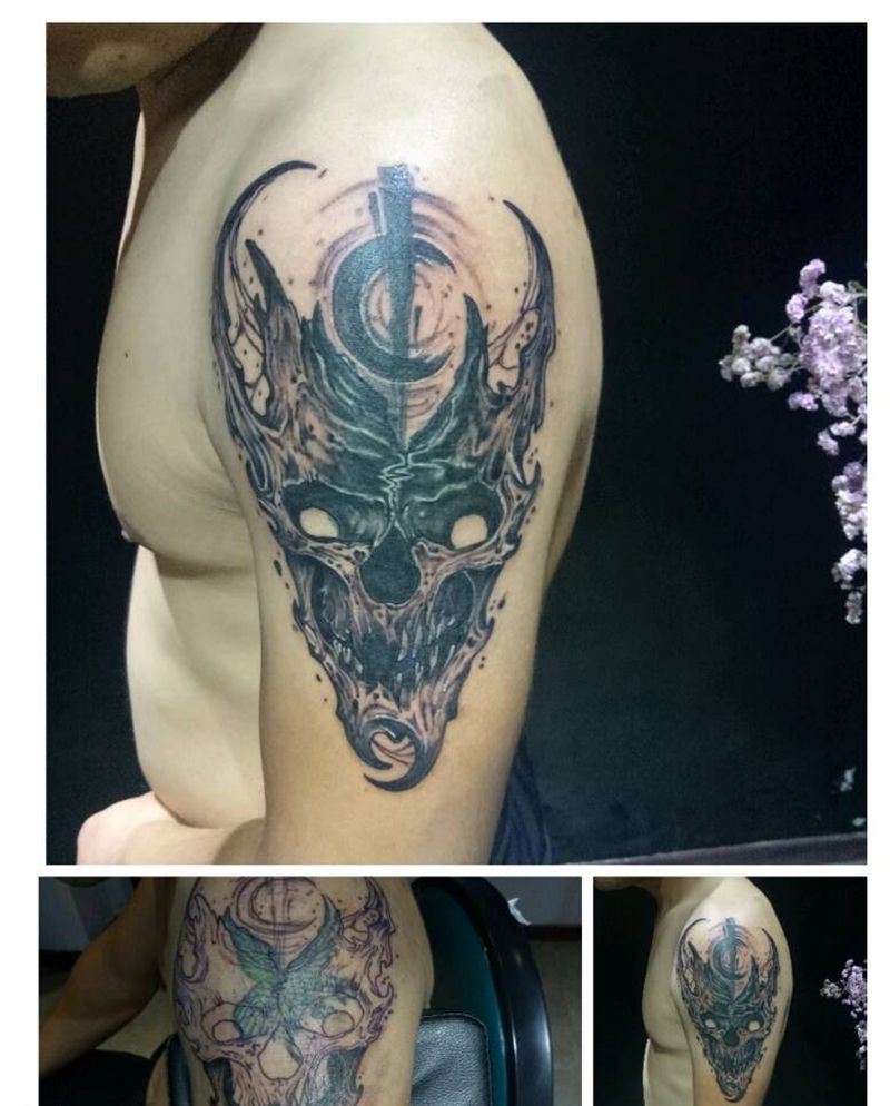 异型骷髅（遮盖）纹身图片