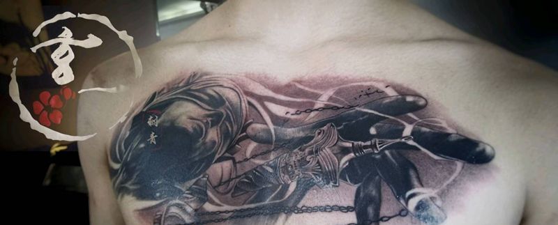 胸口遮盖纹身图片_胸部欧美写实纹身图案