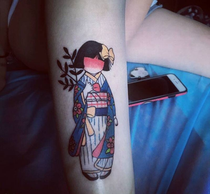 疤痕遮盖纹身图片_腿部清新人物成品纹身图案