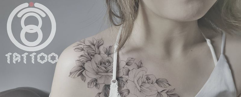 素花肩花纹身图片_肩部纹身图案