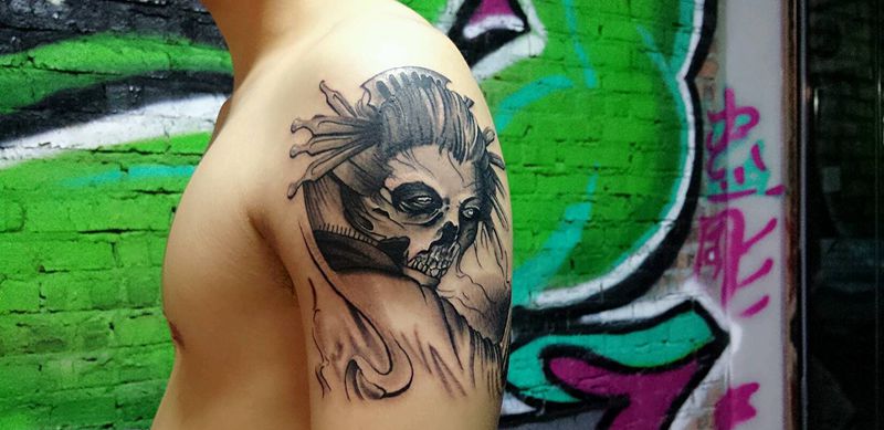 骷髅艺姬纹身图片
