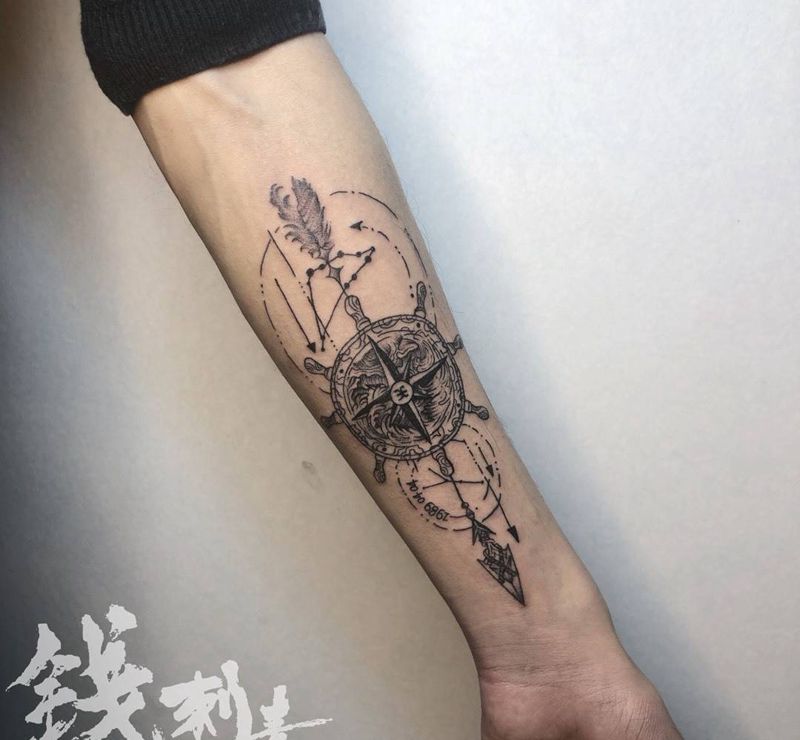 指南针\几何纹身图片