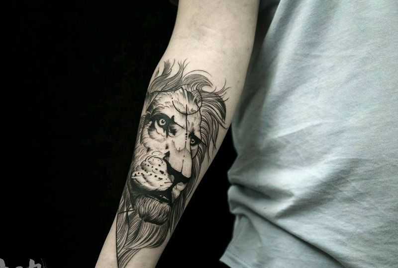 线条狮子·徐师作品纹身图片