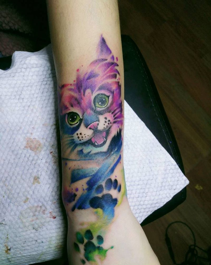 水彩猫猫纹身图片