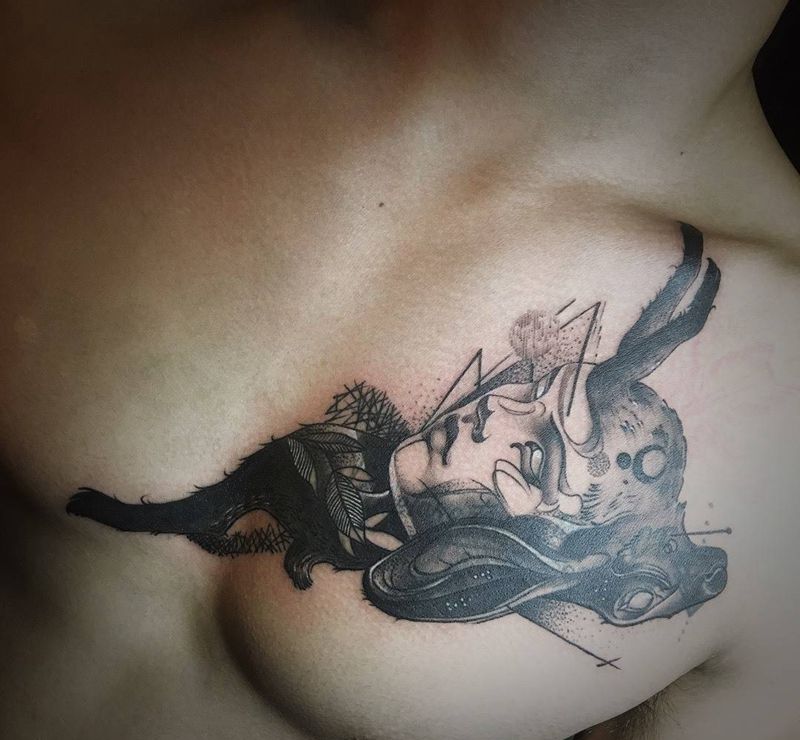 胸口遮盖纹身图片