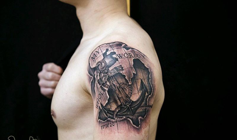 阿峰作品,地图上的航行纹身图片